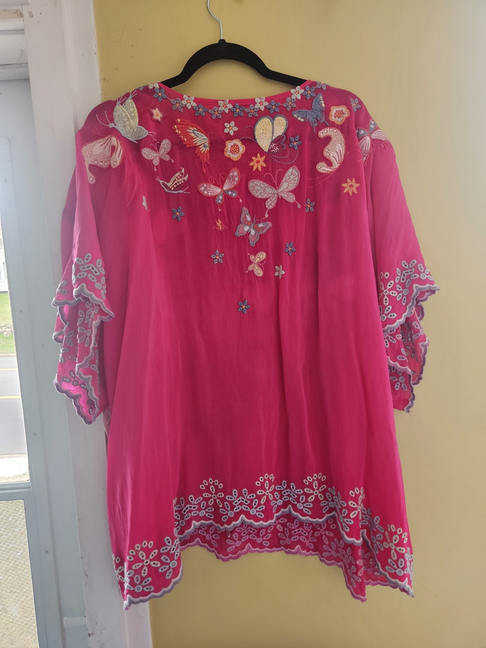 Johnny Was Hot Pink Embroidered Butterfly  Bellona Blouse Sz 3X - Picture 4 of 9
